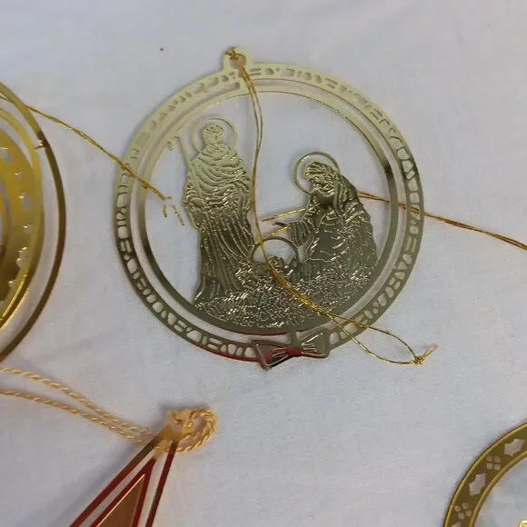 10 Gold Tone Christmas Tree Ornament Lot Die Cut Brass Vintage - Picture 8 of 16